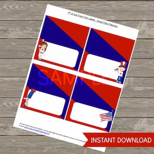 4th of July Food Tent Labels, Printable Labels image 2