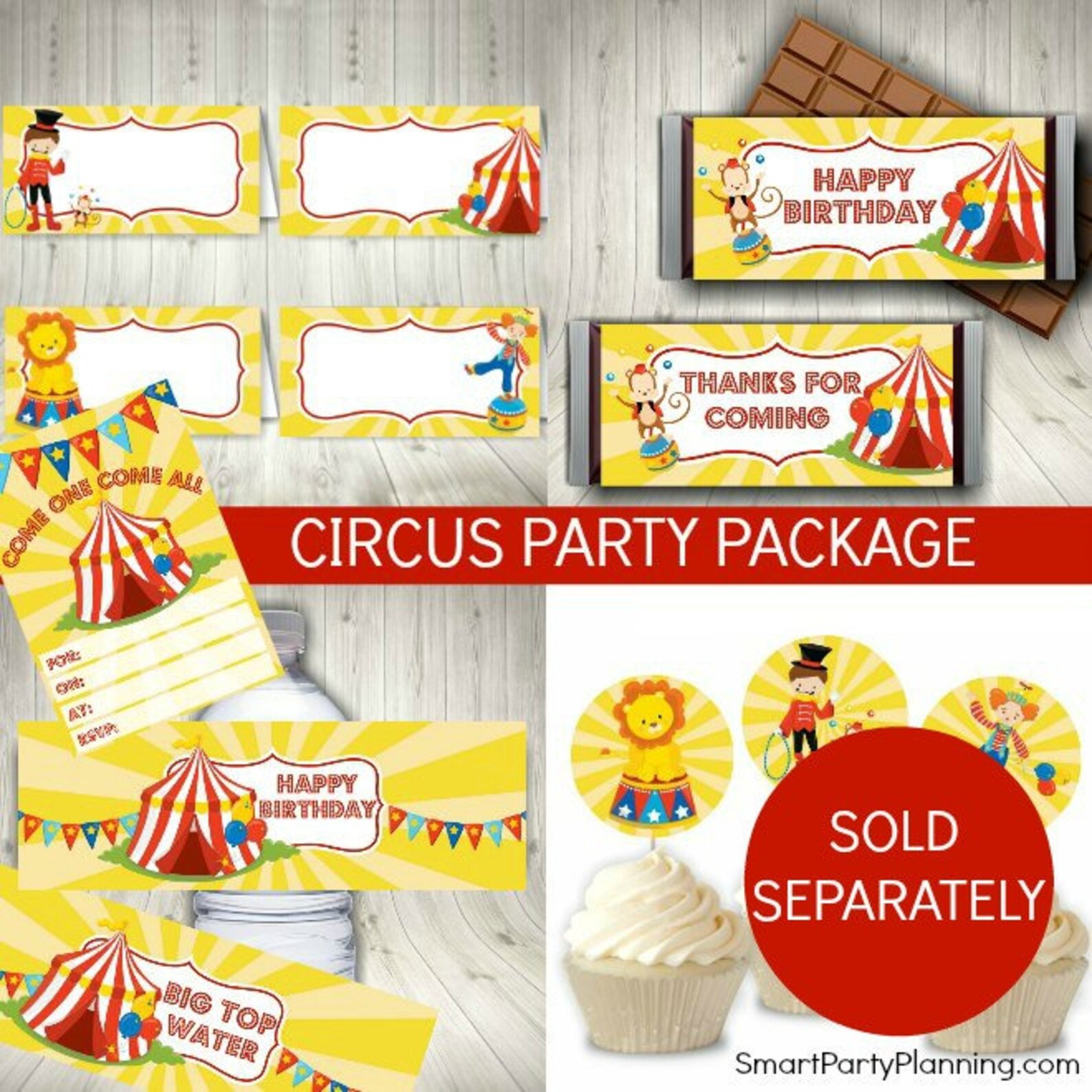 Circus Birthday Party Cupcake Toppers Printable Party Circles | Etsy