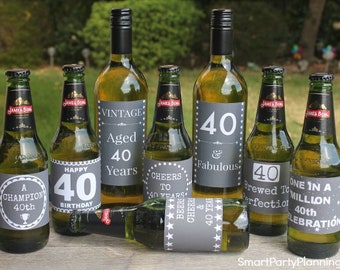 40th Birthday Beer and Wine Labels, 40th Birthday Party Gift