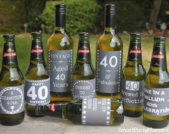 40th Birthday Beer & Wine Label Prints (Digital Download)
