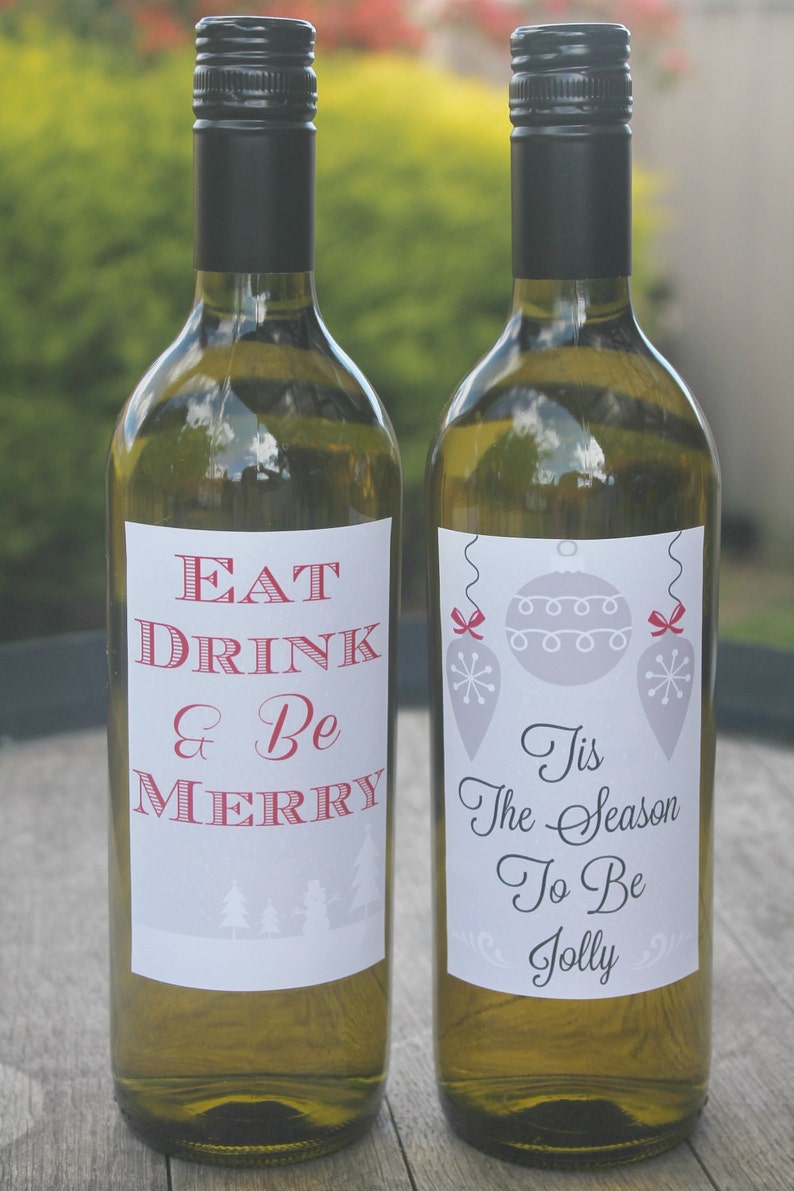 printable christmas wine bottle labels etsy