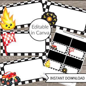 Monster Truck Madness Place Cards: (Instant Download, Canva Editable)