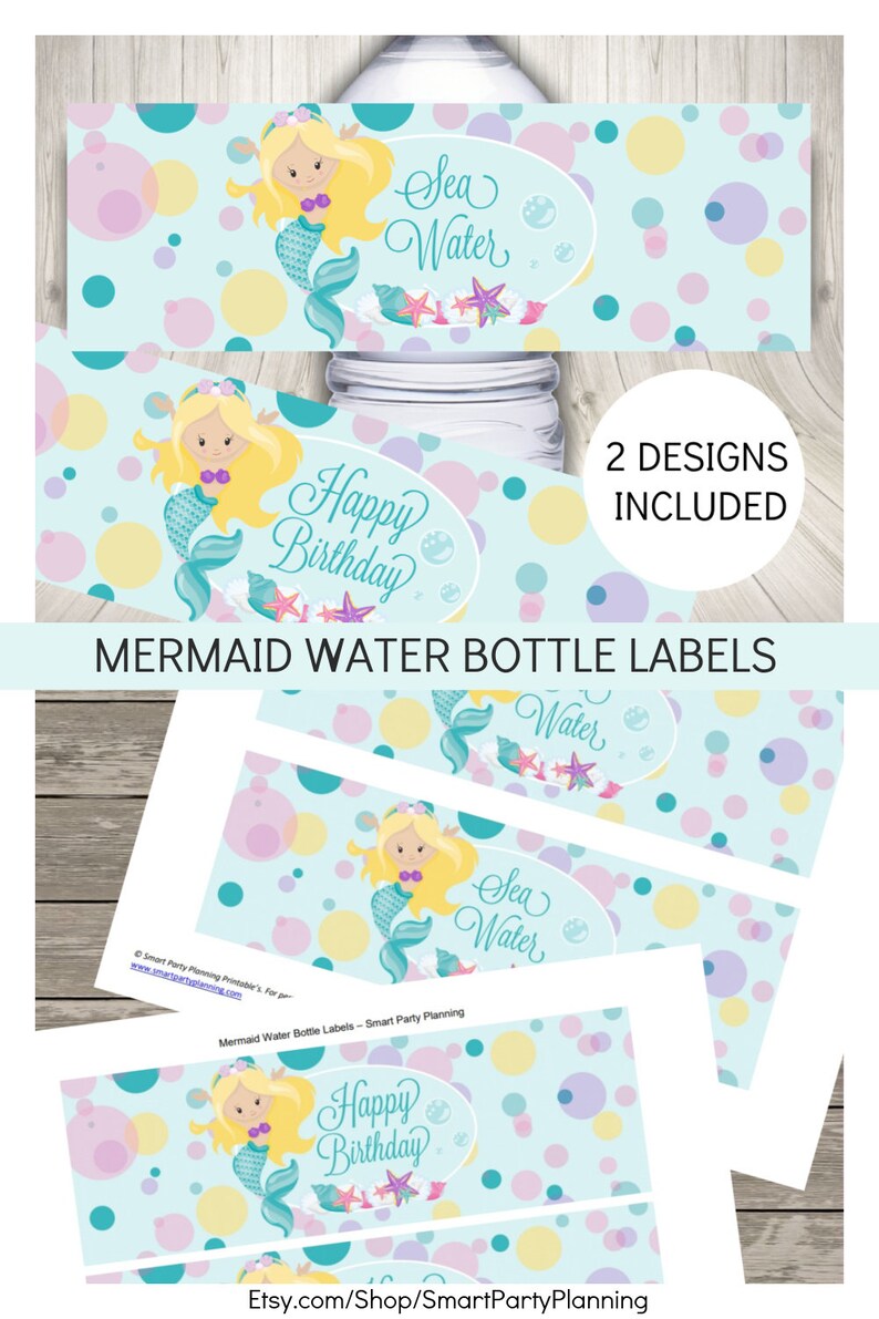 Mermaid Party Water Bottle Labels Mermaid Printables Instant | Etsy ...