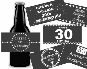 30th Birthday Beer Labels, Milestone Birthday Gift, Printable Instant Download