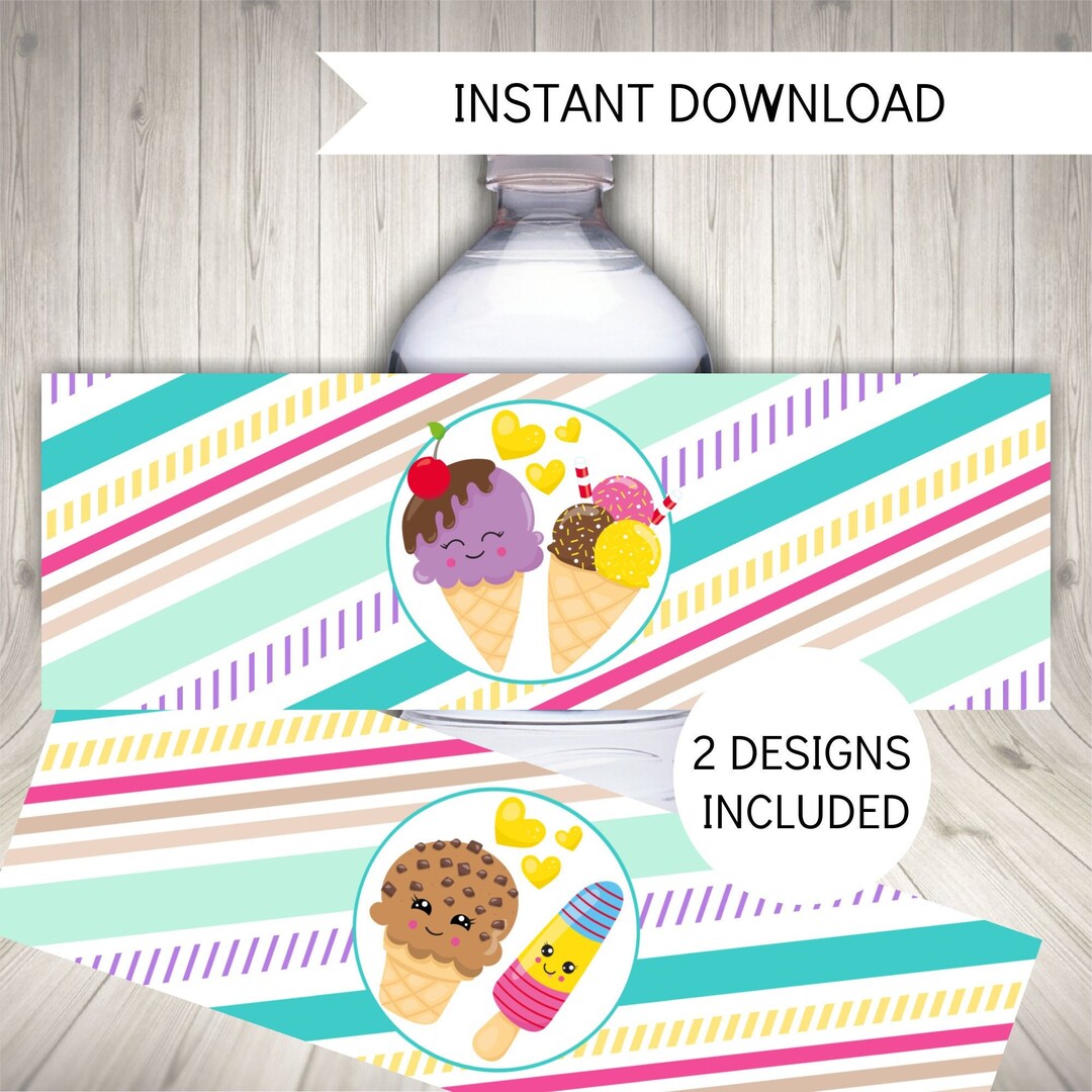 Ice Cream Party Water Bottle Labels, Printable Birthday Party ...