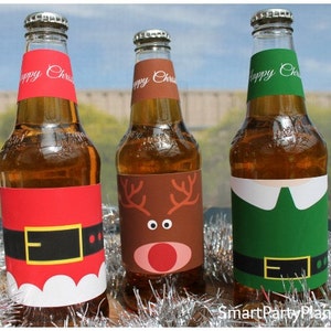 Christmas Printable Beer Labels, Cute Character Design, Instant Digital ...