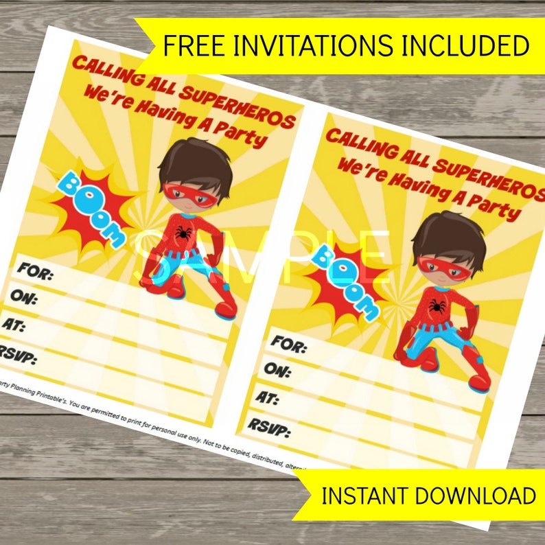 Superhero Party Package, Superhero Birthday Decoration, Printable Instant Download FREE Superhero Invitation image 7