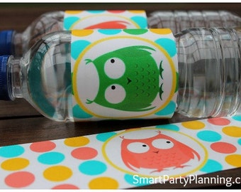 Cute Owl Water Bottle Labels in Polkadot Design