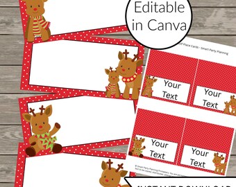 Editable Reindeer Place Cards: Christmas Table Decor (Printable PDF)