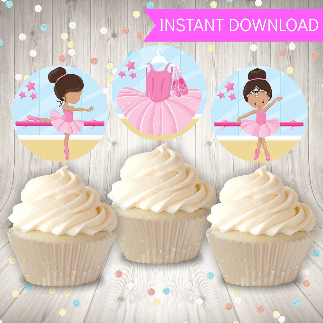 Ballerina Birthday Party Cupcake Toppers, Printable Cupcake Decorations ...