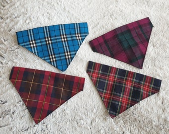 Dog bandana (slide on collar) neckerchief scarf Tartan.