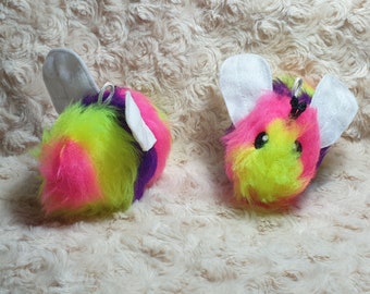 Plush Neon Bumble Bee keyring, keychain, bag charm, gift, cute plushie.