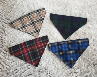 Dog bandana (slide on collar) neckerchief scarf Tartan.