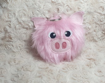 Plush pink pig keyring, keychain, bag charm, gift, cute plushie.