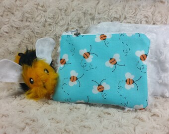 Bumble bee zipped pouch, coin purse, coin bag, wallet.