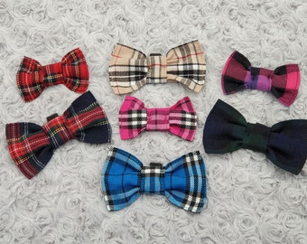 Pet bows, bowties, cat or dog (slide on collar) Tartan.