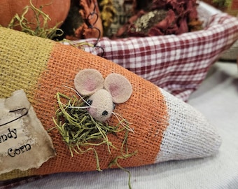 Primitive Halloween Candy Corn Mouse, Burlap Fall Decor
