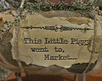 Stained Osnaburg Pig, Watermelon Accent, Prim Farmhouse Decor
