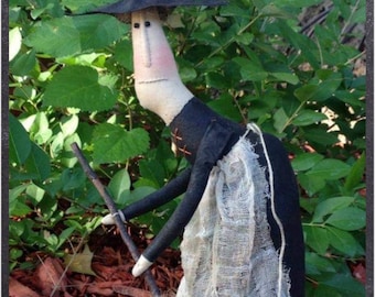 Phoebe, our primitive Halloween witch, she is ready to flyaway on her broom