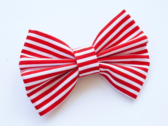 Items similar to Red and White Stripe Print Fabric Hair Bow Clip on Etsy