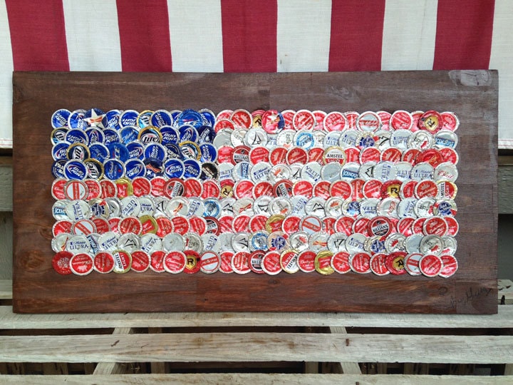 American Flag Beer Cap Art Signed Original 24 X - Etsy