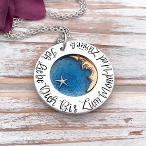 Ich Liebe Dich Bis Zum Mond Und Zurück I Love You To The Moon and Back German Celestial Pendant Mother Gift Grandma Necklace image 1