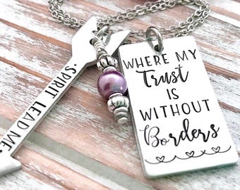 Spirit Lead Me Where My Trust Is Without Borders Arrow Pendant Necklace Led By the Holy Spirit Bible Faith Based Jewelry Gift