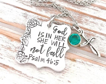 God Is In Her She Will Not Fall Psalm 46:5 Pendant Faith Christian Cross Inspirational Religion Necklace Bible Study Mother&#39;s Day Gift