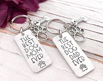 The Best Dog Mom Dad Ever Keychain Set Bone Paw Pet Name Tag New Puppy Rescue Animal Owner Gift Mom Sister Brother
