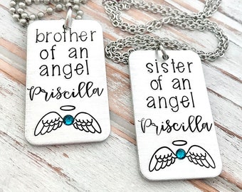Brother Sister To An Angel Matching Necklace Set Infant Loss Pregnancy Loss Memorial Angel Baby Keepsake Miscarriage Sibling Grief Gift
