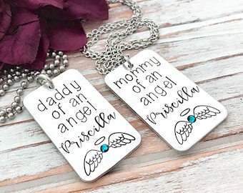 Mommy Daddy Of An Angel Matching Necklace Set Infant Pregnancy Child Loss Memorial Baby Keepsake Miscarriage Pendant Grieving Parent Gift