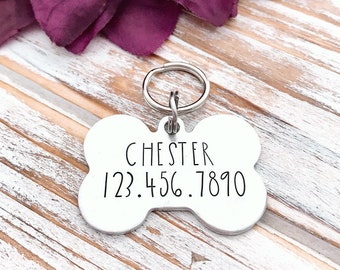 Pet ID Dog Collar Tag Personalized Dog Bone Charm Hand Stamped Custom Pet Jewelry Dog Accessories