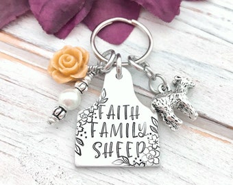 Faith Family Sheep Lamb Farm Country Girl Keychain Cowgirl Agriculture Show Animal Lover Gift For Her