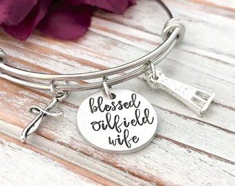 Oilfield Wife Jewelry Oilfield Wife Gift Oil Tower Jewelry Oilfield Girlfriend Oilfield Wife Bracelet Roughneck Wife Jewelry