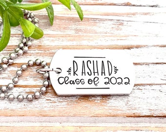 Graduate Gift Personalized Dog Tag Necklace Your Choice Of Charms Grad Gift For Him Idea