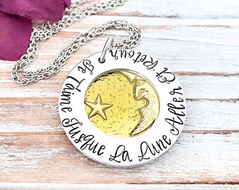 Je T’aime Jusque La Lune Aller Et Retour I Love You To The Moon and Back Celestial French Star Pendant Mother Gift Grandma Necklace