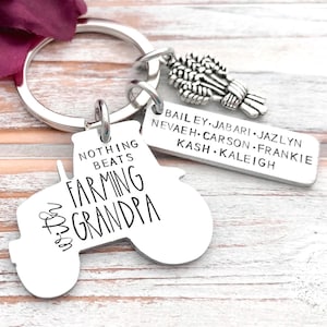 Nothing Beats Farming With Grandpa Key Ring Personalized Tractor Keychain Wheat Harvest Fathers Day Farm Farmer Gift From Grandkids
