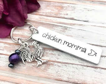 Chicken Momma Keychain Rooster Mama Country Farm Life Rustic Farmhouse Gift Key Ring