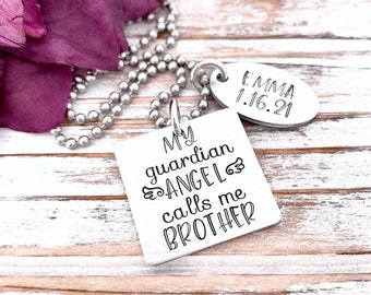 My Guardian Angel Calls Me Brother Infant Pregnancy Loss Memorial Necklace Baby Keepsake Miscarriage Pendant Grief Grieving Sibling Gift