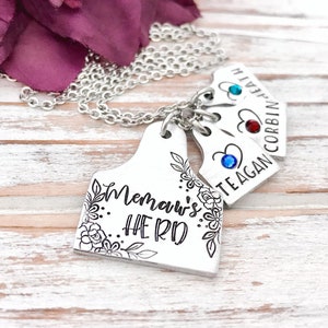 Memaws Herd Cattle Tag Cow Ear Number Rancher Mama Wife Mom Grandmother Mother's Day Gift Birthstone Personalized For Her Necklace