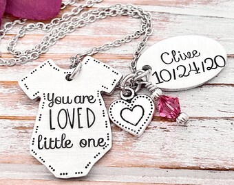 You Are Loved Little One Necklace Boy Girl Baby Bodysuit Heart Charm New Baby New Mom Baby Shower Gift