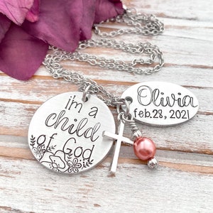 I Am A Child Of God Hand Stamped Baptism Necklace Personalized Confirmation Baptismal Gift