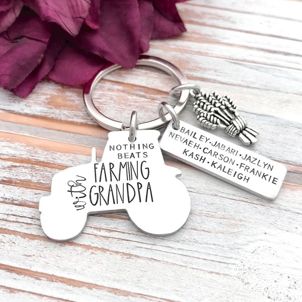 Nothing Beats Farming With Grandpa Key Ring Personalized Tractor Keychain Wheat Harvest Fathers Day Farm Farmer Gift From Grandkids