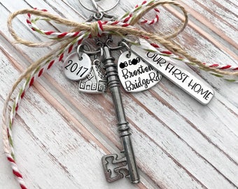 Our First Home - Custom Christmas Ornament - House - Family - Housewarming Gift - New Home - Wedding - Hand Stamped - Black Skeleton Key