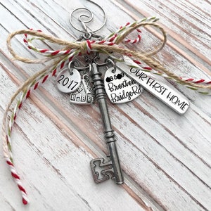 Our First Home - Custom Christmas Ornament - House - Family - Housewarming Gift - New Home - Wedding - Hand Stamped - Black Skeleton Key