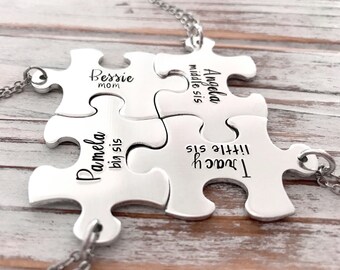 Puzzle Pieces Interlocking Mom Dad Big Middle Little Sis Bro Family Game Piece Friend Interlocking Hand Stamped Custom Pendants