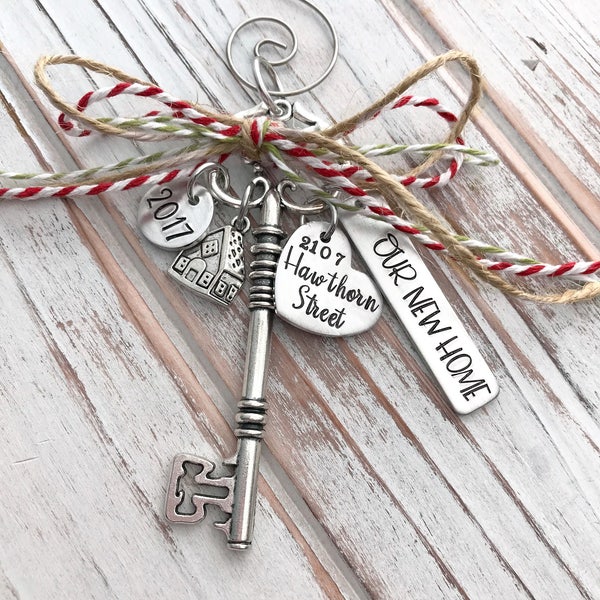 Our New Home - Custom Christmas Ornament - House - Family - Housewarming Gift - First Home - Wedding - Hand Stamped - Silver Skeleton Key