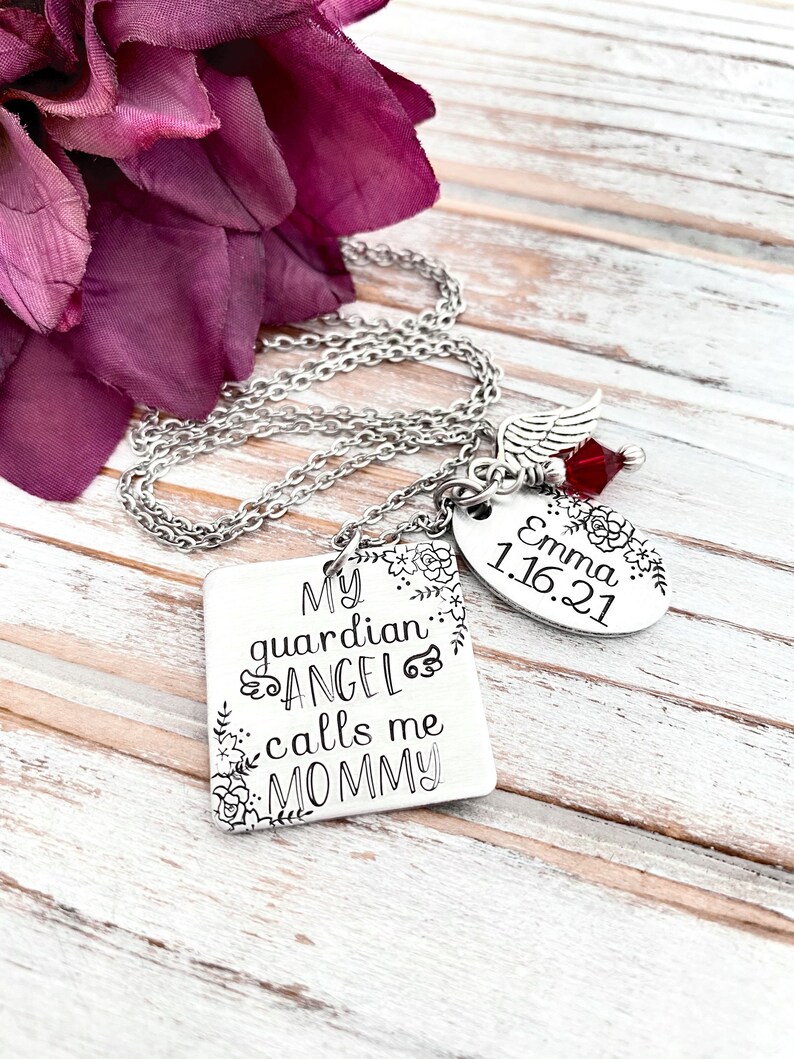 My Guardian Angel Calls Me Mommy Infant Pregnancy Loss Memorial Necklace Baby Keepsake Miscarriage Pendant Grief Grieving Parent Gift image 5