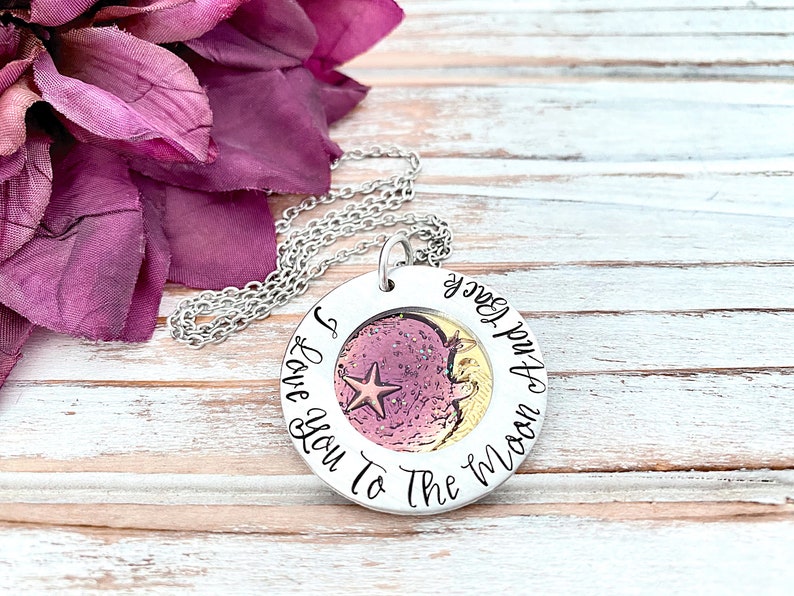 Ich Liebe Dich Bis Zum Mond Und Zurück I Love You To The Moon and Back German Celestial Pendant Mother Gift Grandma Necklace image 8