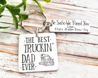 The Best Trucking Dad Ever Be Safe We Need You Personalized Keychain Gift For Him From Kids Father’s Day CDL Driver Semi Truck Son